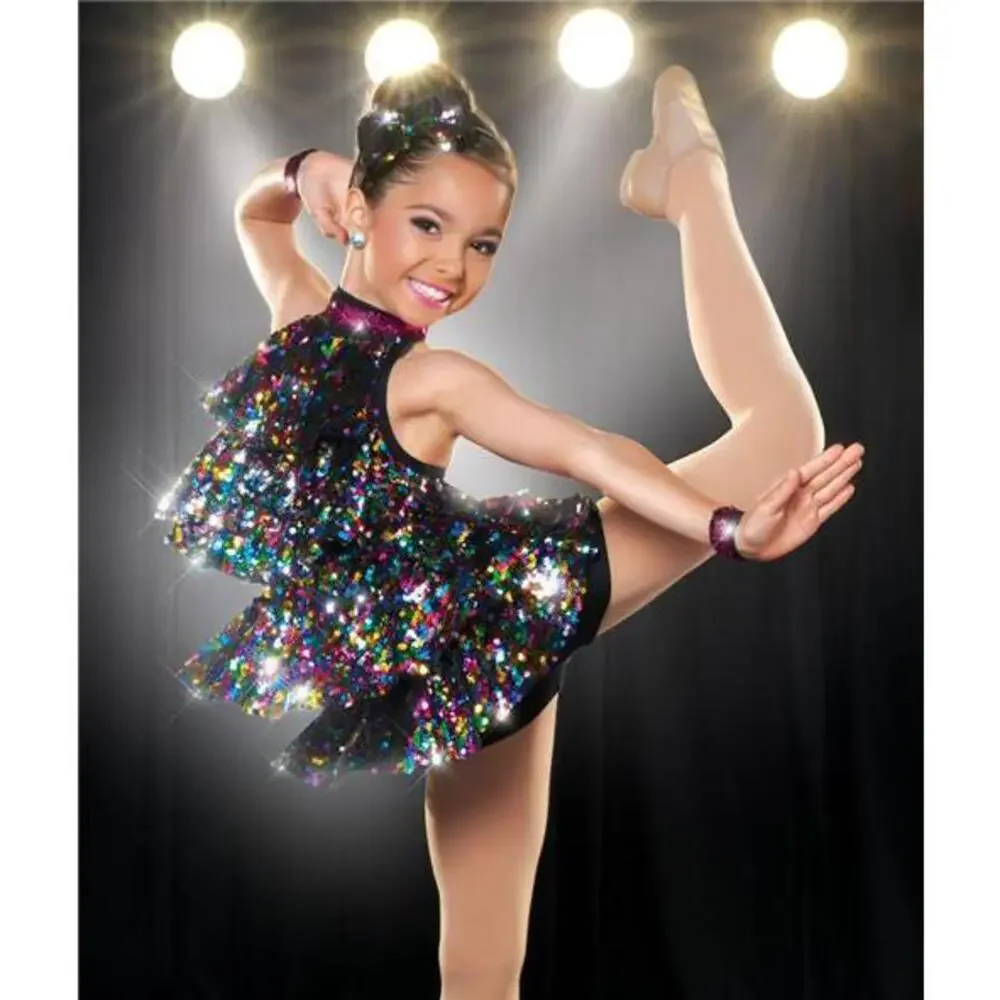 Pre-Owned Dance Costume AWCT 18978 Large Child Multi Ruffles Jazz Sequin